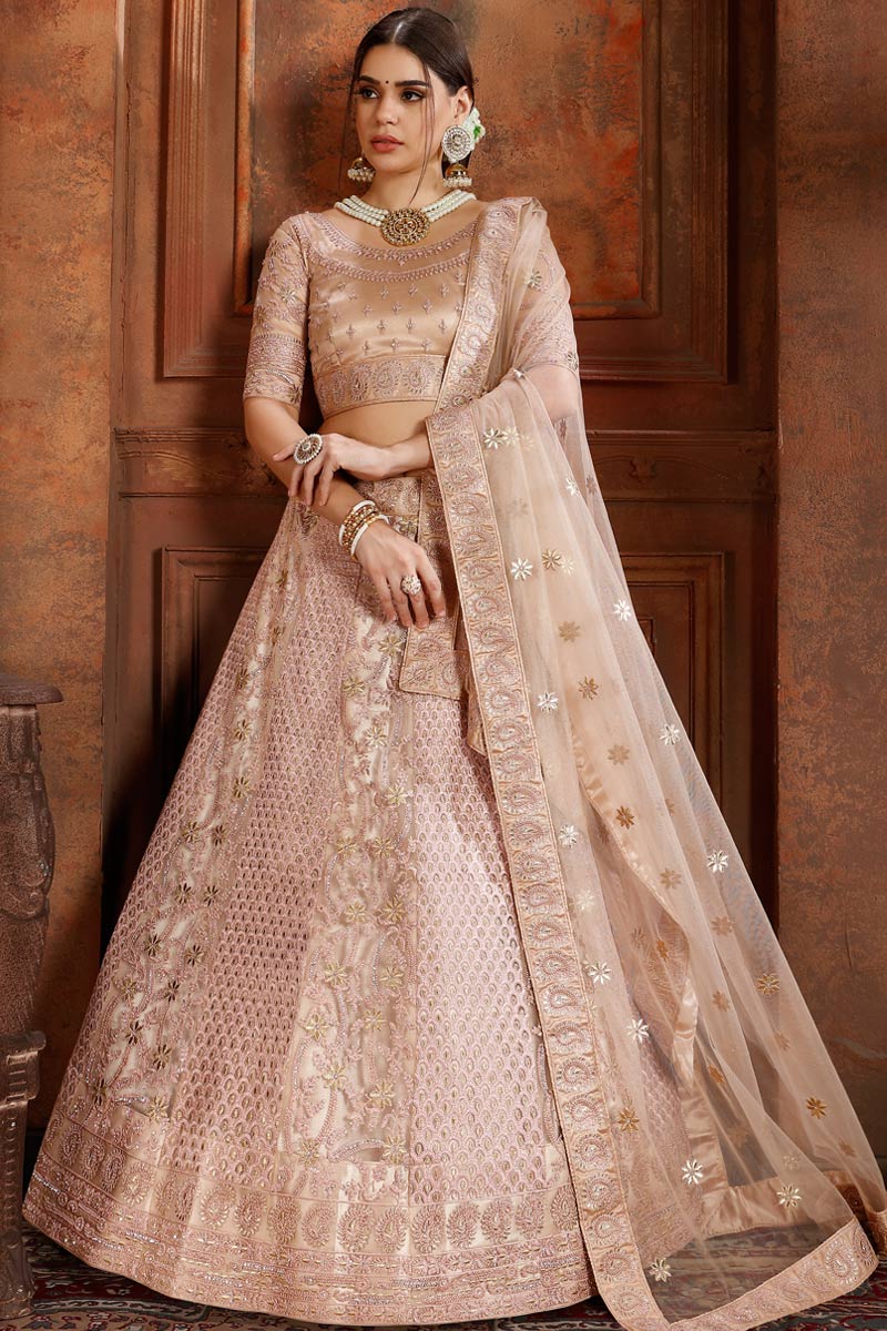 Best Party Wear Dark Beige Lehenga with Zari work LLCV07940