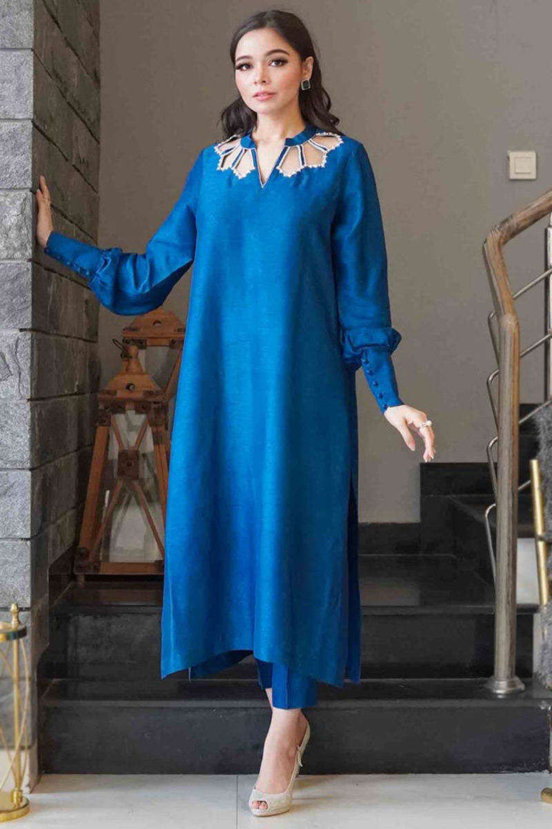 Elegant Dark Blue Trouser Suit with Cut Work LSTV114979