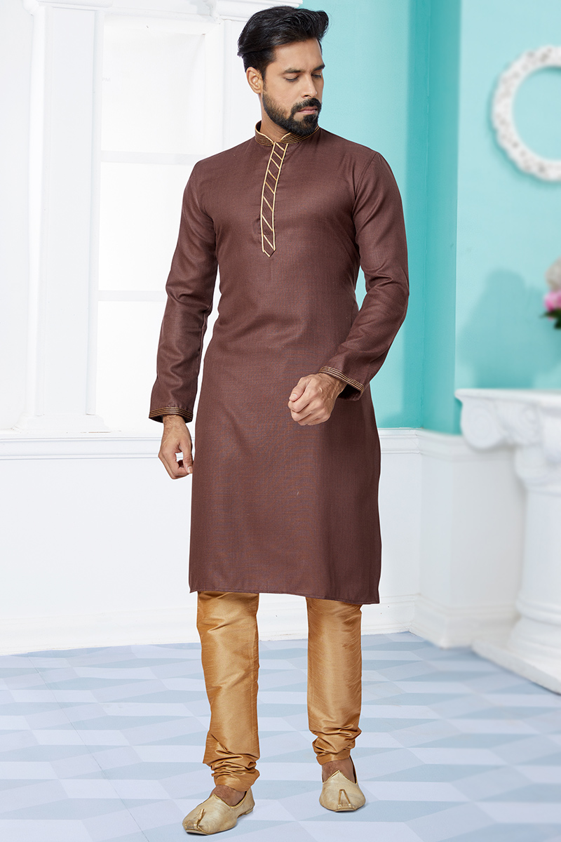 Cotton Dark Brown Men Kurta Pajama MKPA03642