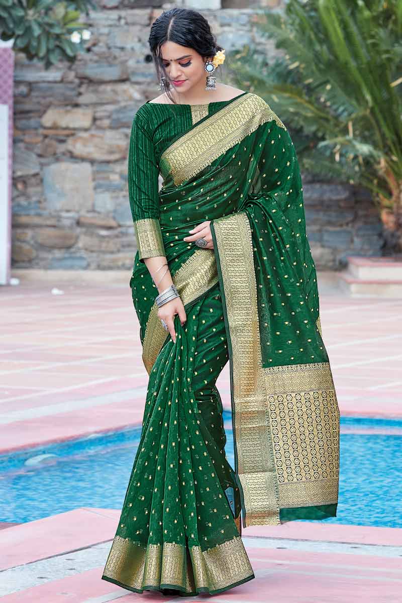 Buy Dark Green South Indian Saree Banarasi Border Indian Wedding Online in  India - Etsy