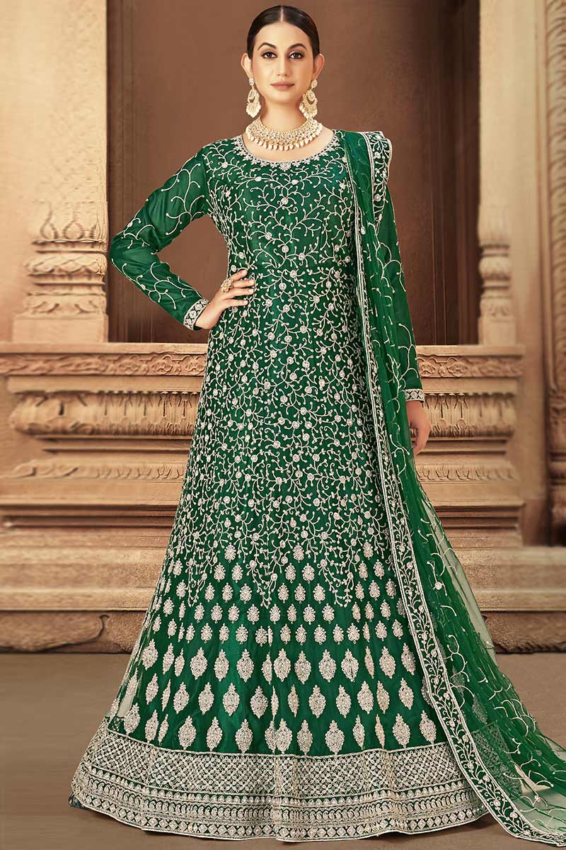 green emerald velvet dress Zapaka Women Dark Green A Line Lace Mother of Bride Dress with 3/4 Sleeves Chiffon Scoop Neck Wedding Guest Dress, Dark Green / US8 main image 1