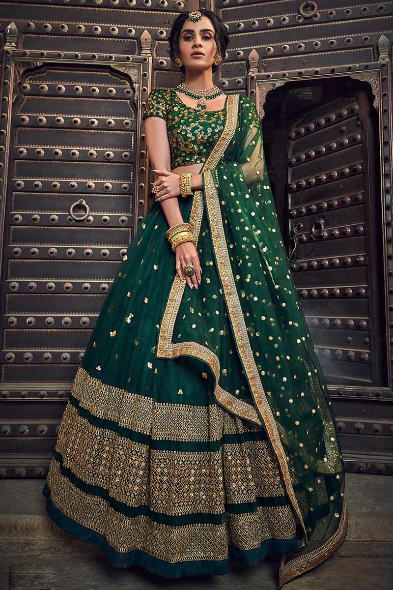 Beautiful Soft Net Green shops Colore Lehenga Choli for Women and Girls Ghagra Choli with Embroidery Sequins work Bollywood Style Lehengas Choli