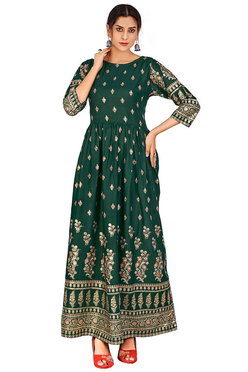 Dark Green Gown with Printed LSTV122992