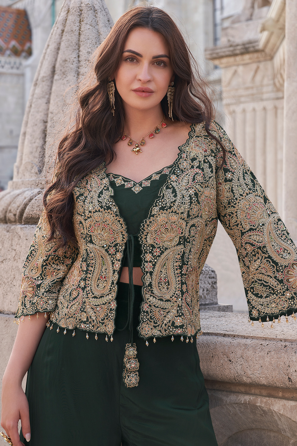 deep v neck green dress Sage Green Long Lace Deep V Neck Dress With Lace Up Back main image 0