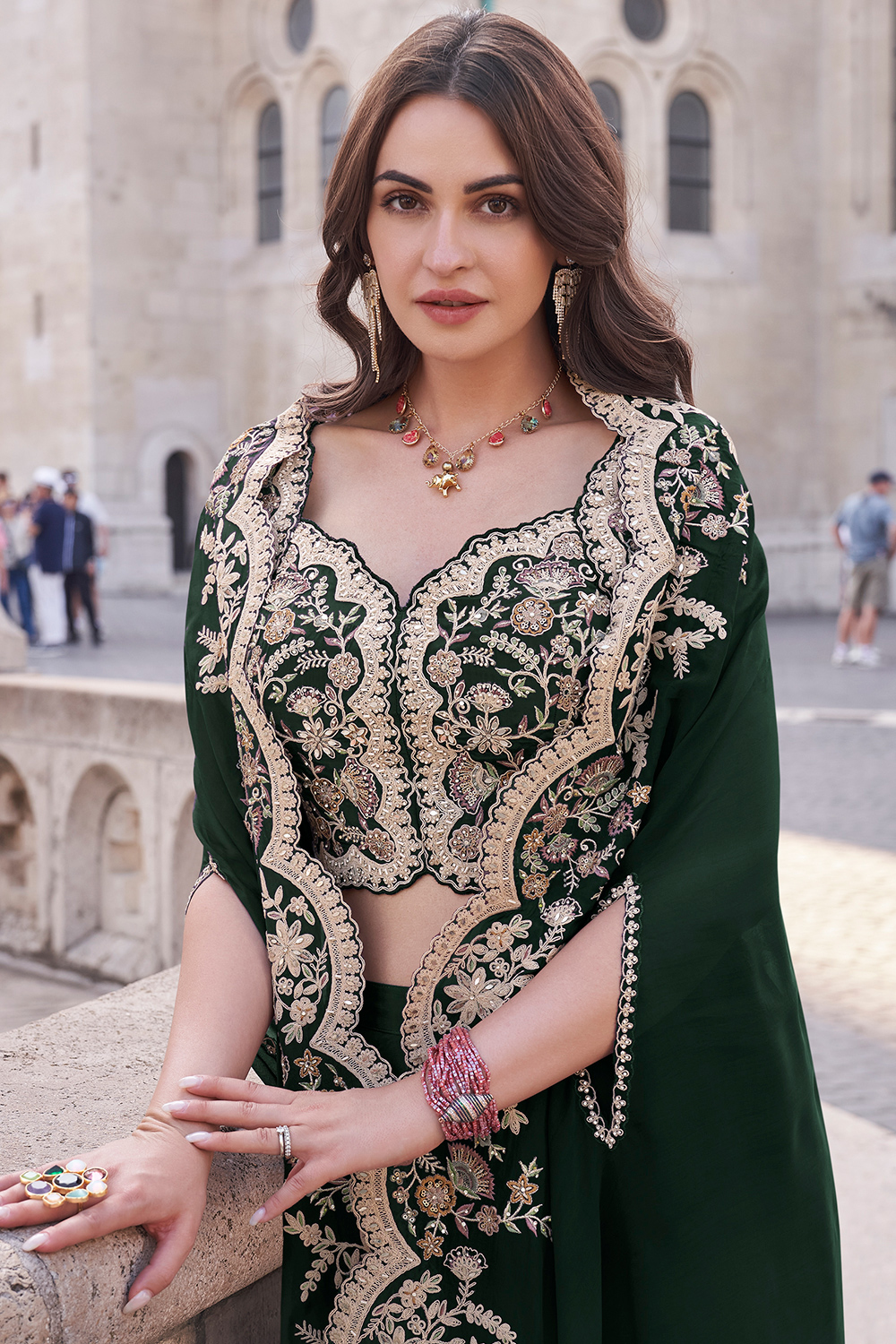 Dark Green Soft Silk Embroidered Indo Western Palazzo Dress LSTV136208 Dark Green Soft Silk Embroidered Indo Western Palazzo Dress LSTV136208
