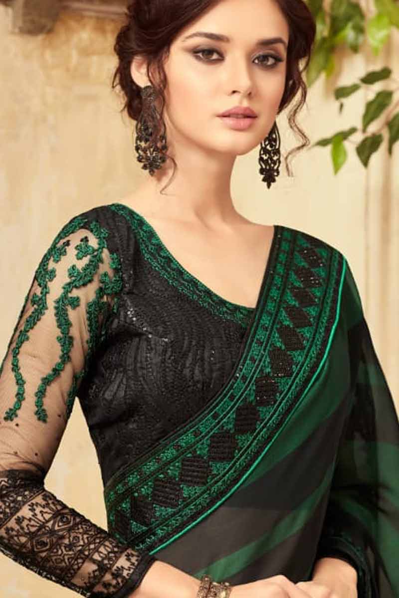 black silk saree with black blouse