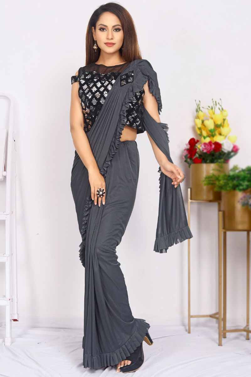 Net Designer Saree In Black Colour - SR4690119