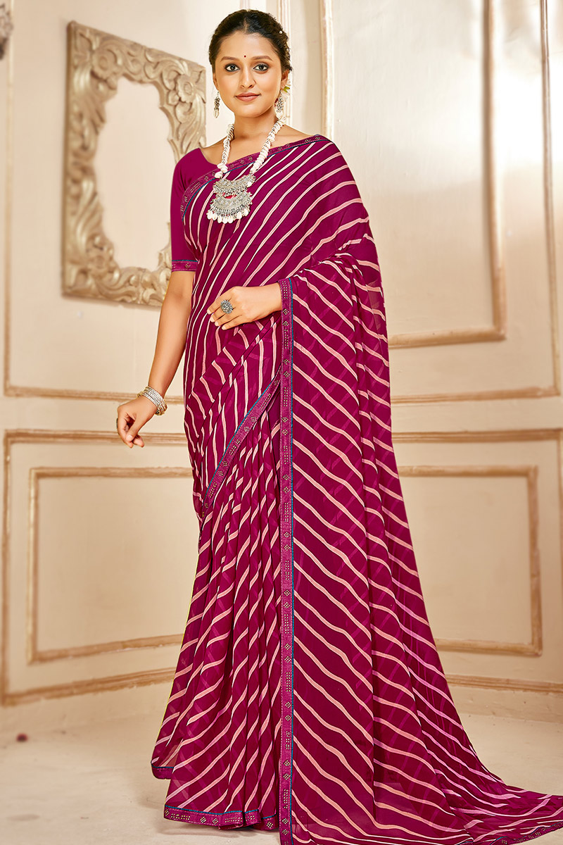 Georgette high quality Striped Leheriya Saree