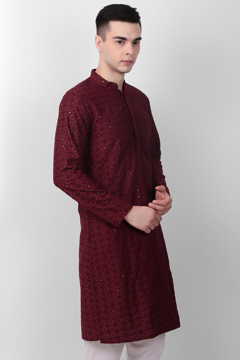 maronna様 Rare Rabbit Men's Zanza Maroon Polyester Plain Tailored Fit