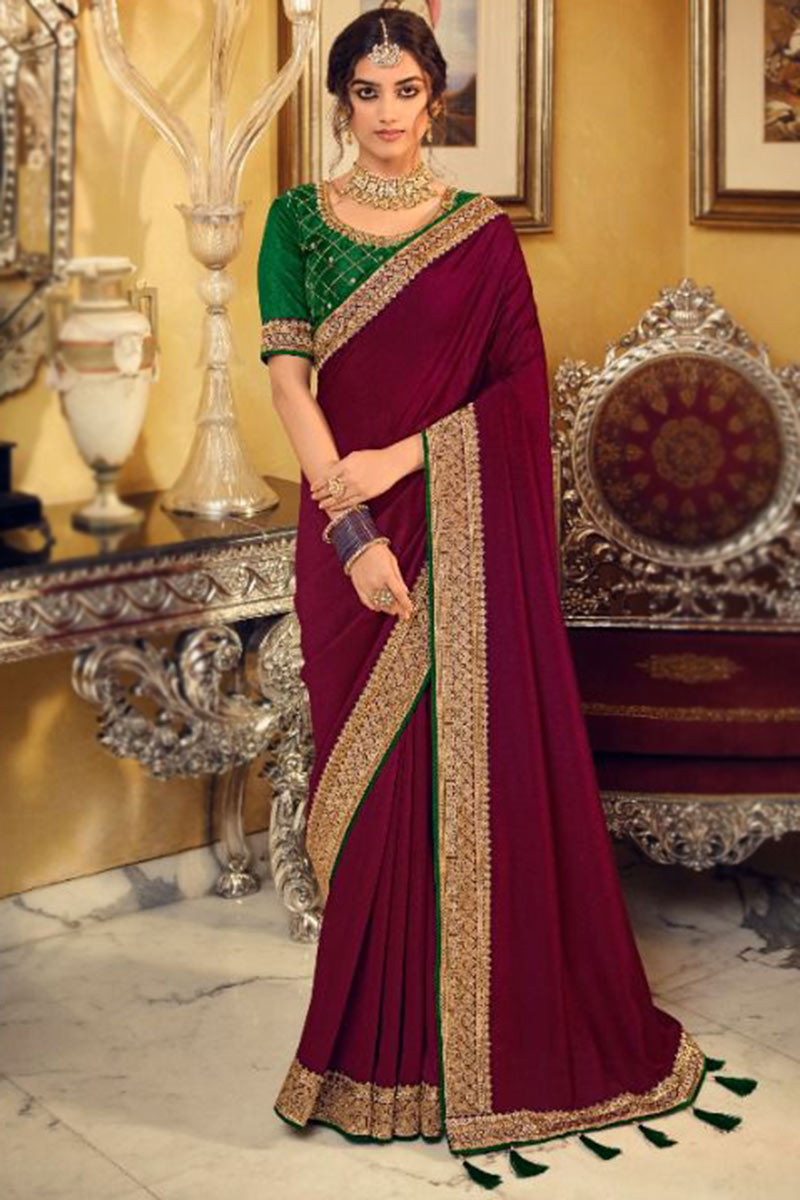 Red Plain Pure Tussar Silk Saree - Loomfolks