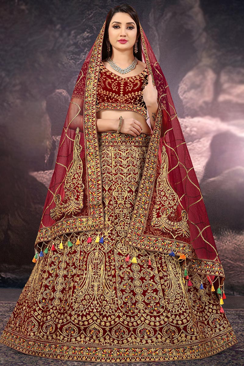 Dark maroon wedding lehenga hotsell