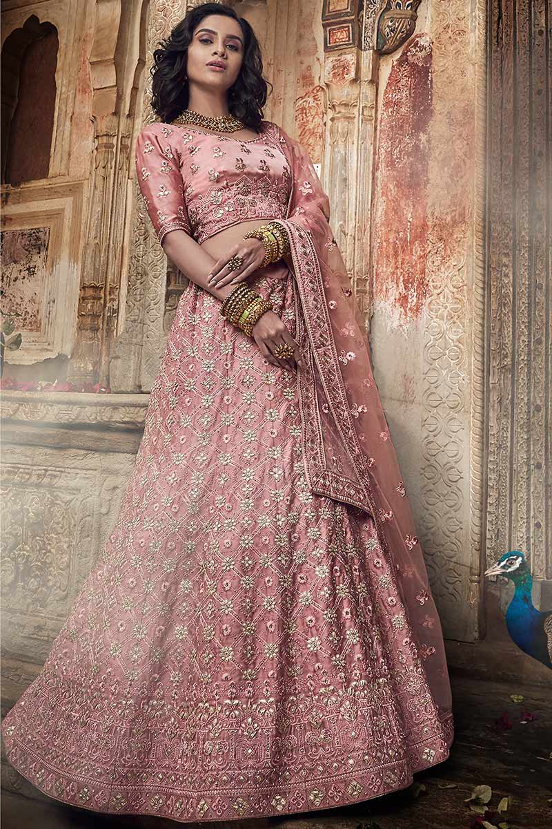 Nude Pink Tulle Lehenga Choli Dupatta Set with Worked Belt – Nitika Gujral
