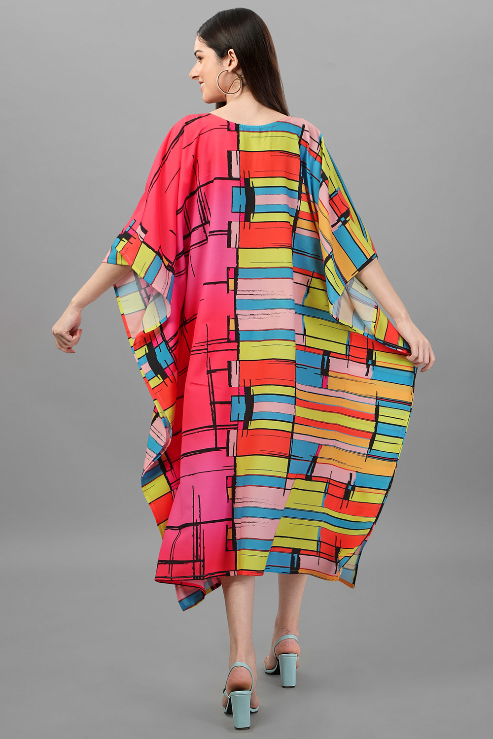 Pink & Brown Rayon Kaftan with Lace-Embroidered MF-2460 DP