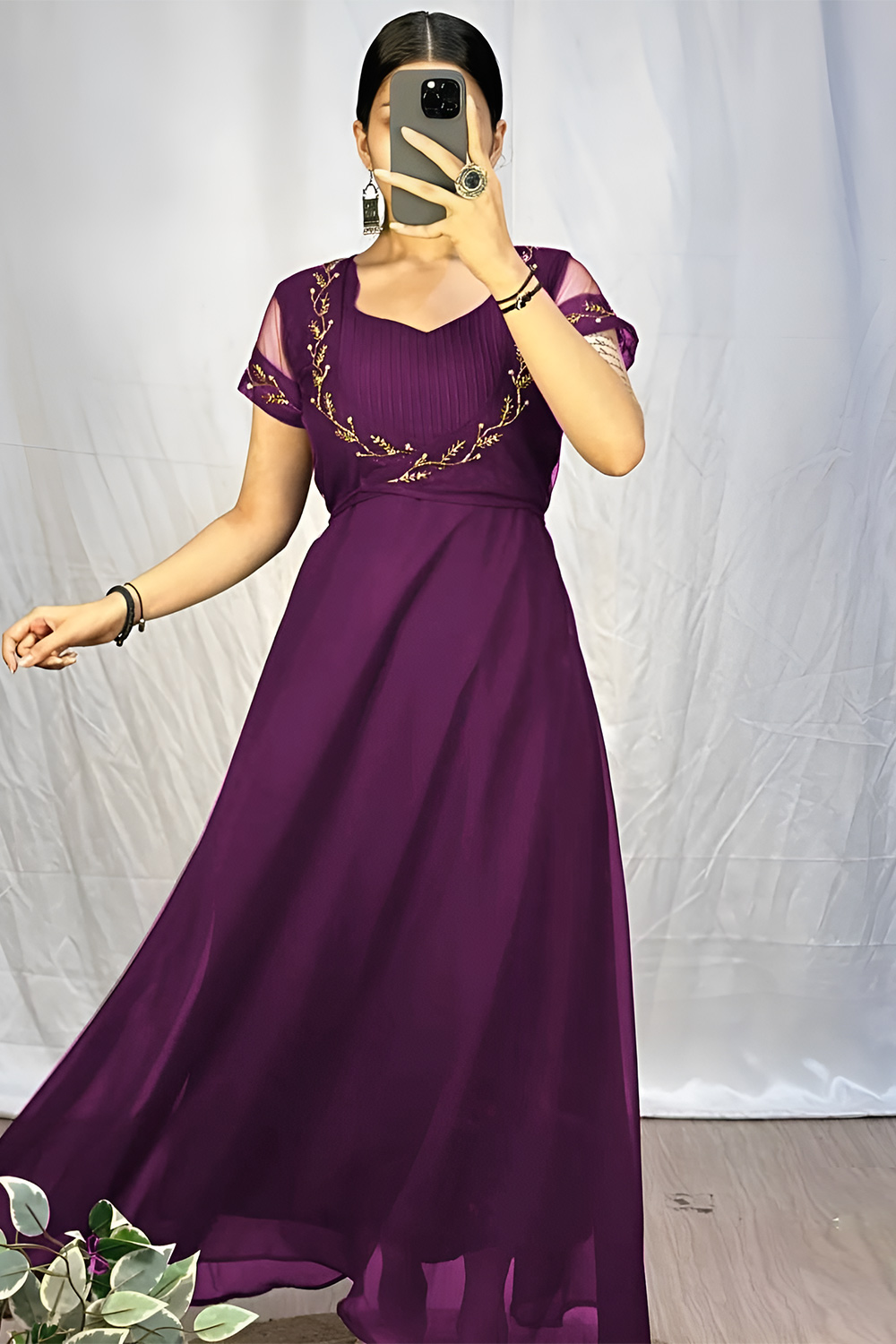 Dark Purple Empire Dress Dark Purple A Line Georgette Casual