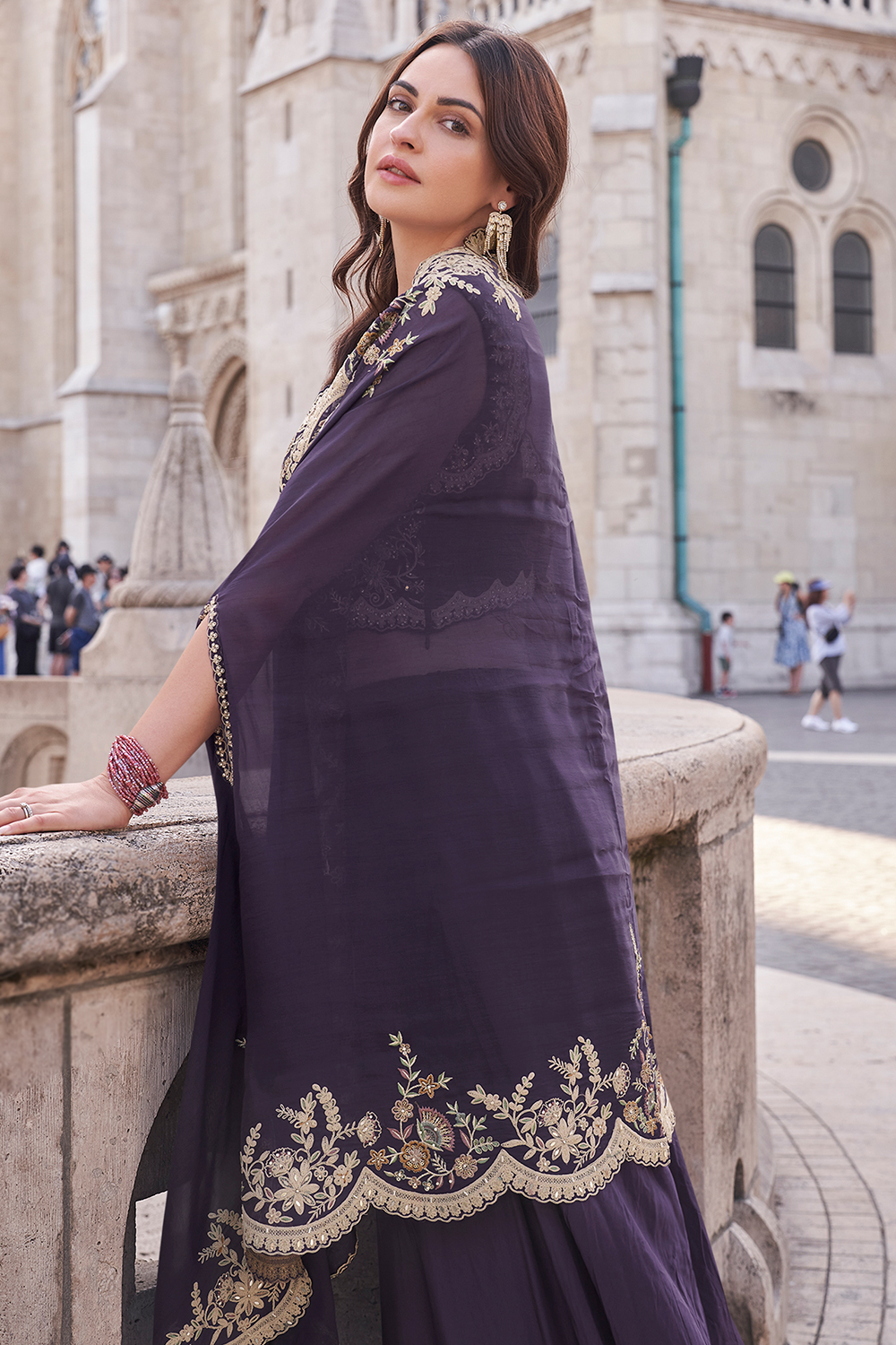 Dark Purple Georgette Silk Embroidered Indo Western Dress LSTV133539