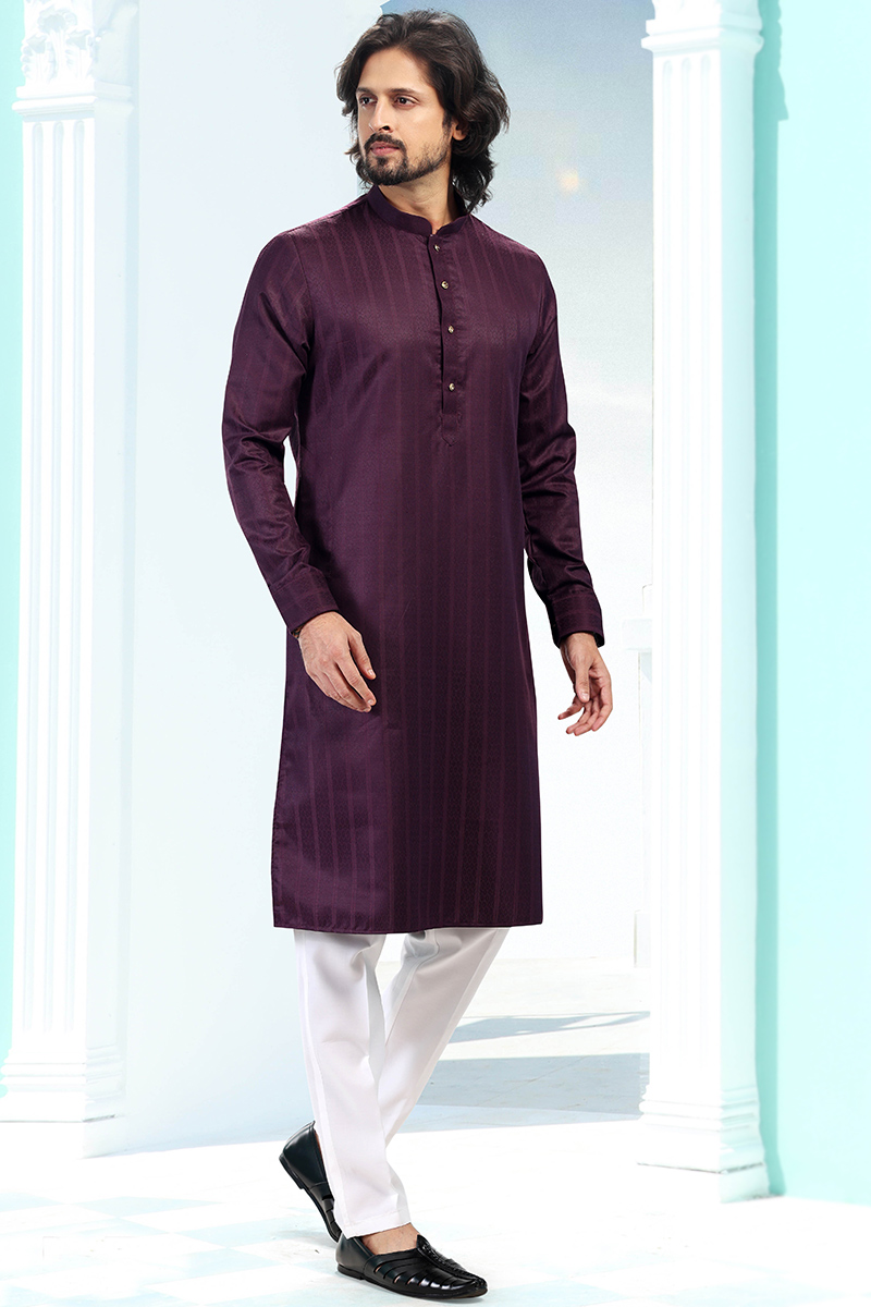 Dark Purple Silk Traditional Men's Kurta Pajama MKPA04560