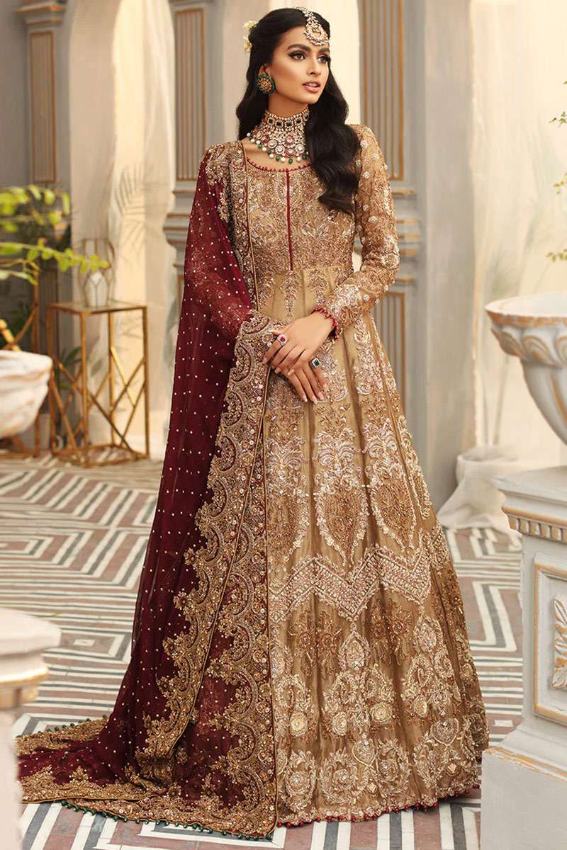 Deep Red Georgette Lehenga With Embroidered Long Choli