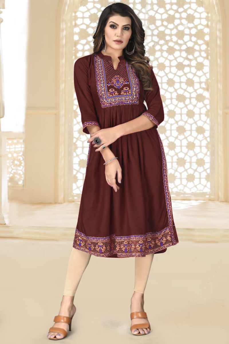 Indian hotsell Kurti, Rayon Brown Kurta with plazzo , indian suit, Bollywood suit, Indian Salwar Kameez,Party wear suit, Free Shipping