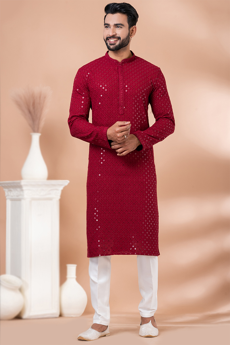 Red kurta white pajama sale