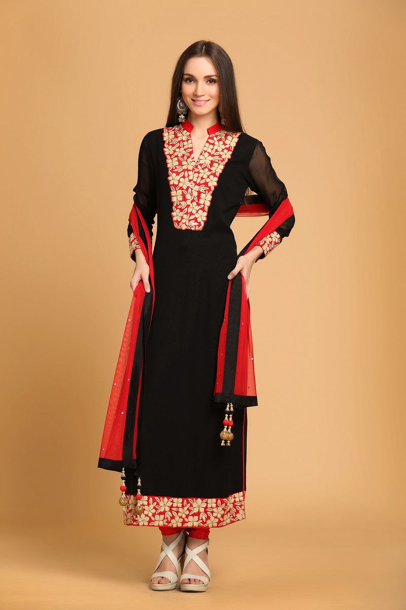 black and red churidar materials