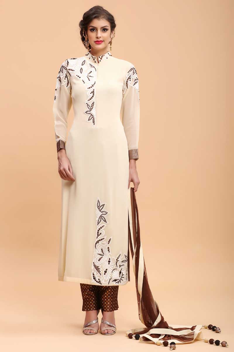 Buy Cream Georgette Trouser Suit Online 1688 Andaaz Fashion Tap on a color in the original image to set the hue to threshold against. cream georgette trouser suit