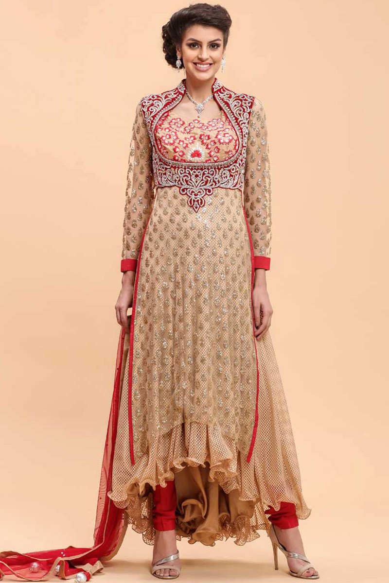 Buy Beige and Red Net Georgette Prom Dress Online 1700 Andaaz
