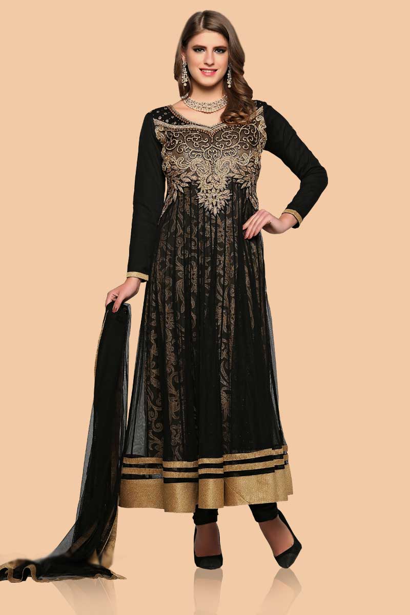 Black Net Anarkali churidar Suit With Dupatta