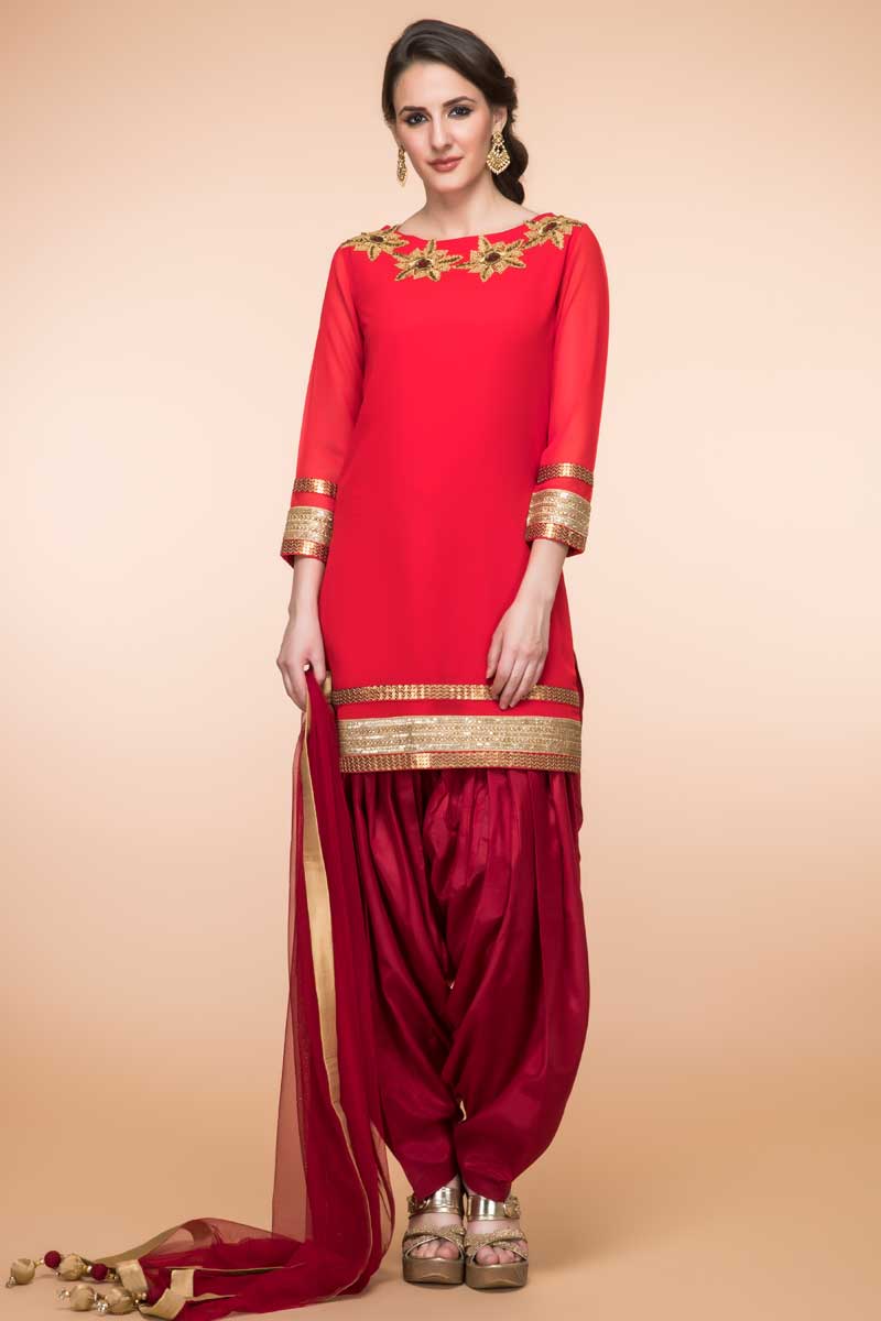 Kiran Dhaliwal Sex - Best Seller Outfits Red Georgette Patiala Suit | My XXX Hot Girl