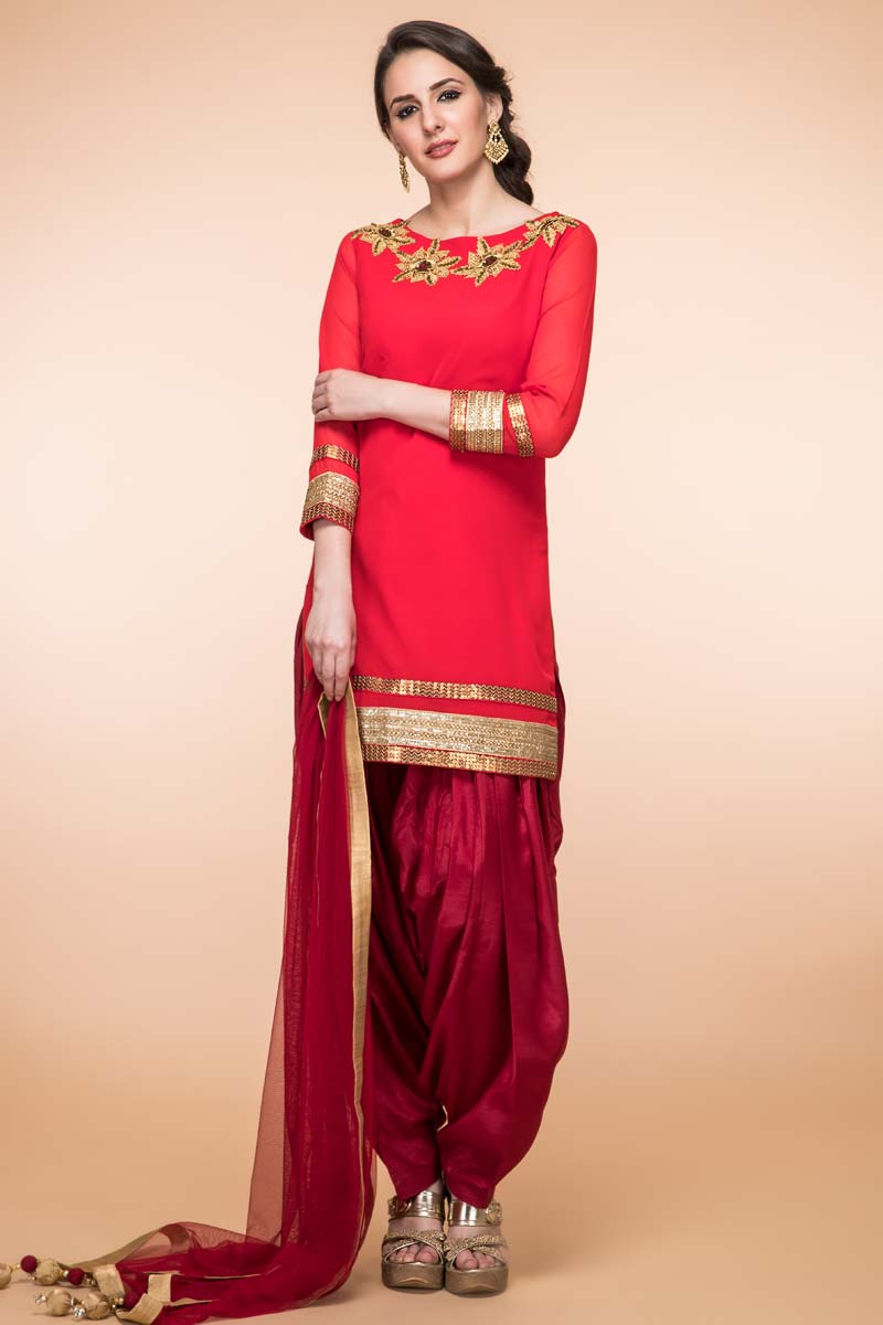 Best seller Outfits, Red Georgette Patiala Suit -1827