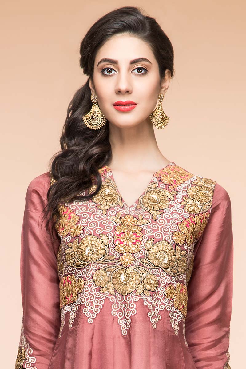 Anarkali churidar silk suits, Brown zari embroidered punjabi collection ...