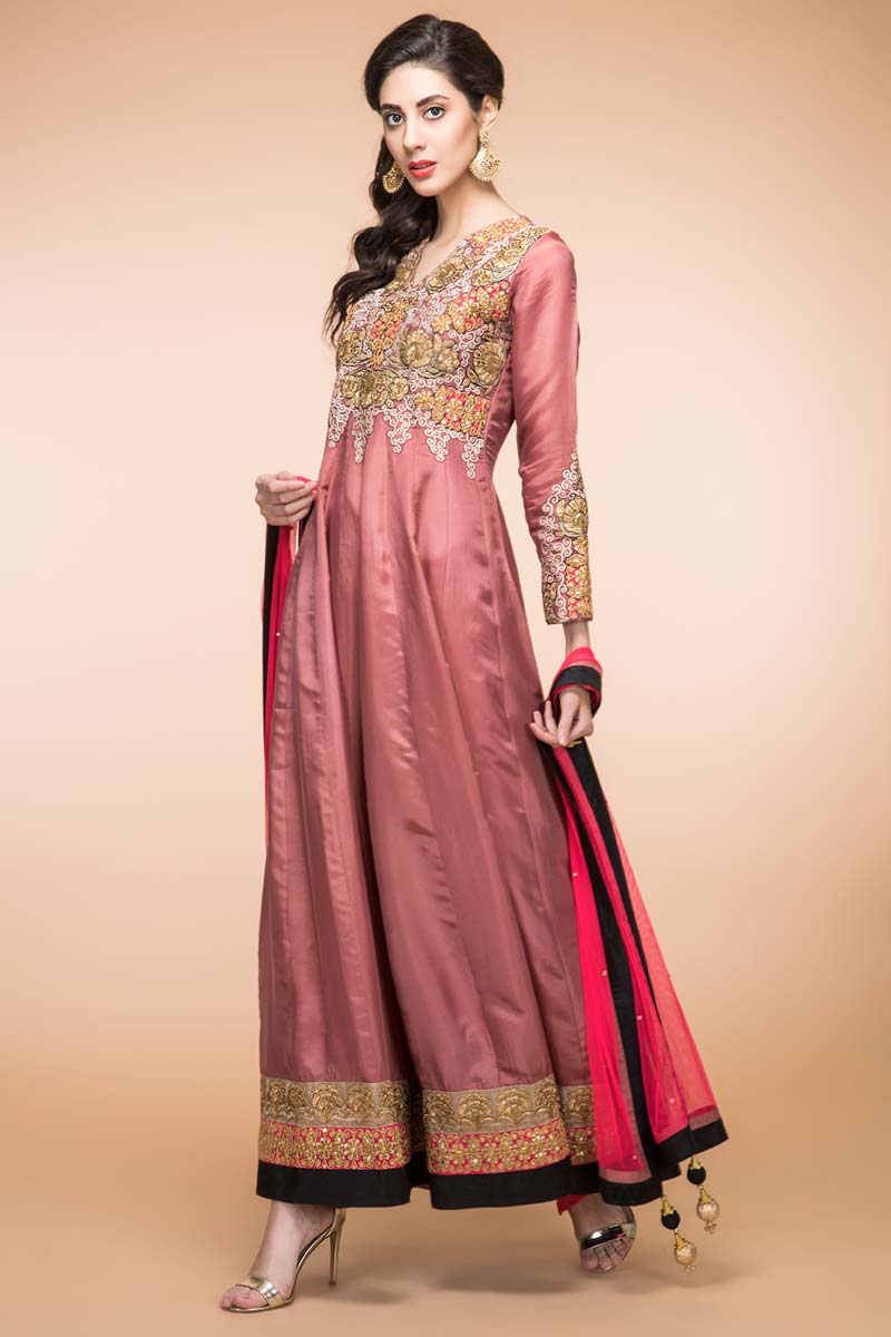 Anarkali churidar silk suits, Brown zari embroidered punjabi collection ...