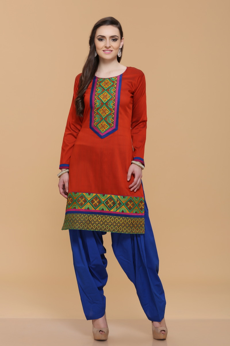 Buy Latest Designer Kurtis, Orange Silky Cotton Slub Kurti
