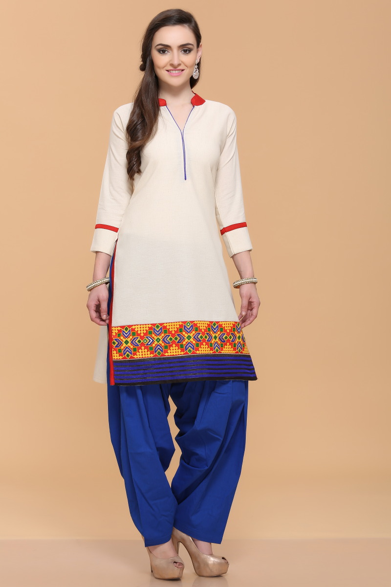 Casual Kurtis, Cotton Cream Silky Slub Kurti, Quarter Sleeve Tops in UK