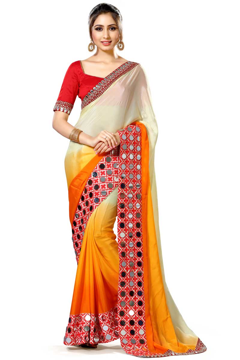 Buy lCream And Mustard Art Silk Saree With Art Silk Blouse Dmv10414