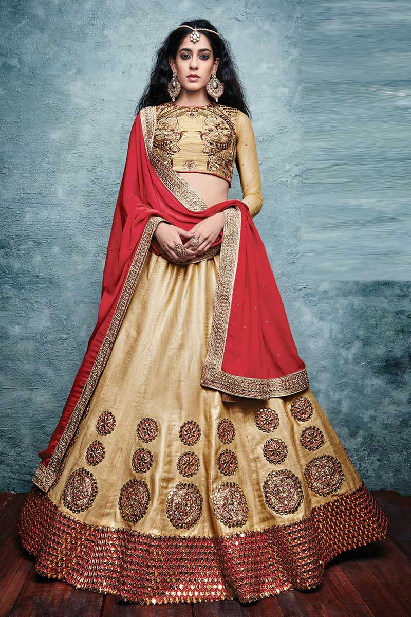 Bollywood lehenga choli Beige silk chaniya choli-Andaaz Fashion
