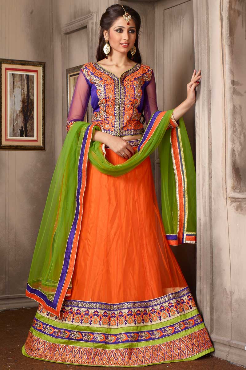 Buy Orange Net Lehenga With Art Silk Choli Online DMV10001 Andaaz Fashion