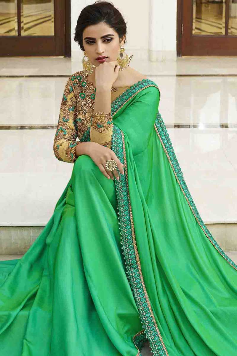 Online Shopping Designer Green Silk Saree With Art Silk Blouse - Dmv10121