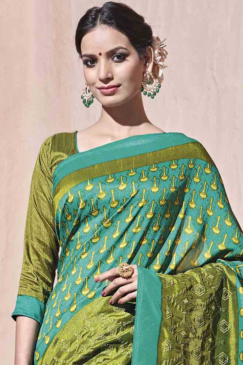 Utsav Designer Green Art Silk Saree With Art Silk U Neck Blouse - Dmv10971