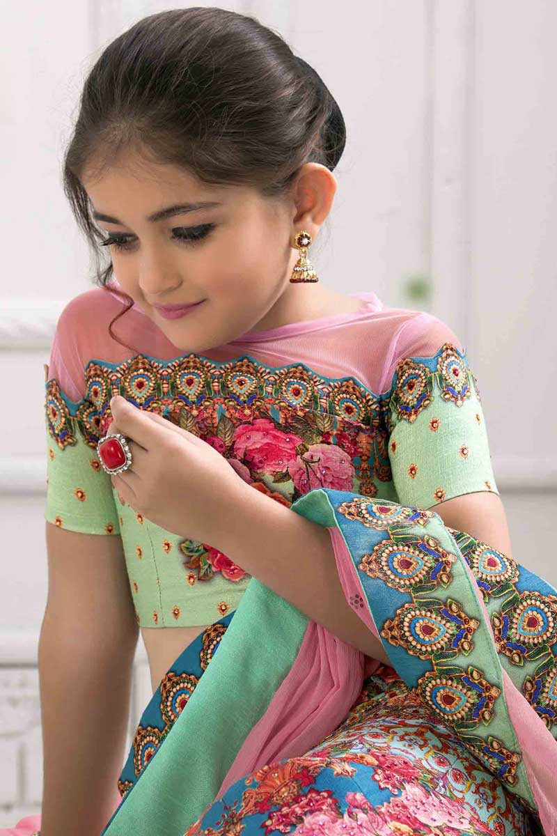 green and blue lehenga choli