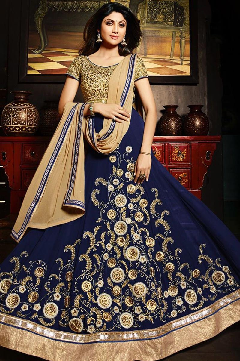 Shilpa Shetty Blue Georgette latest Anarkali Suit