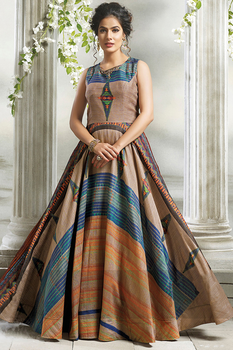 Luxurious Multi Color Cotton Anarkali gown With Printed Work