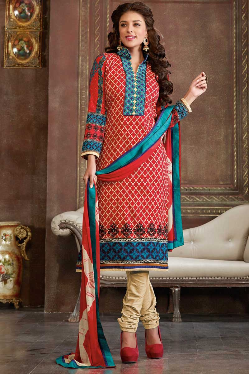 Cotton churidar shops with chiffon dupatta