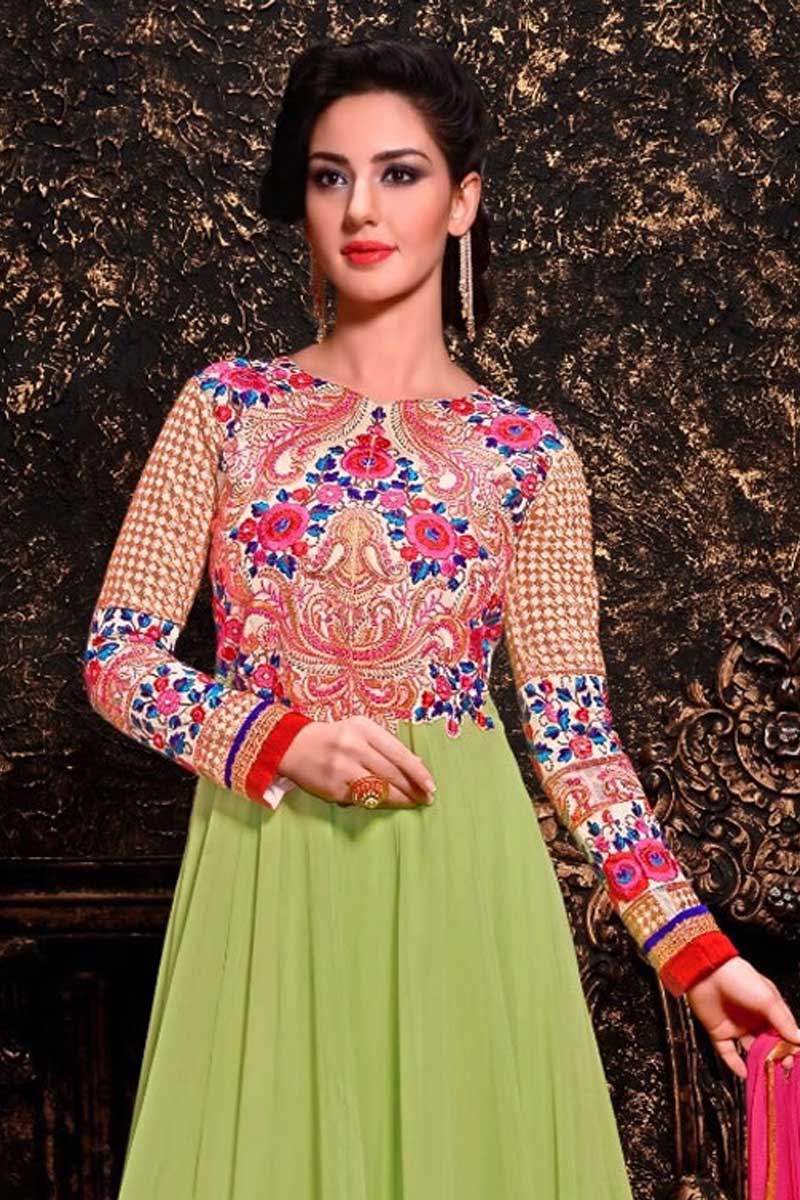 parrot green anarkali suit