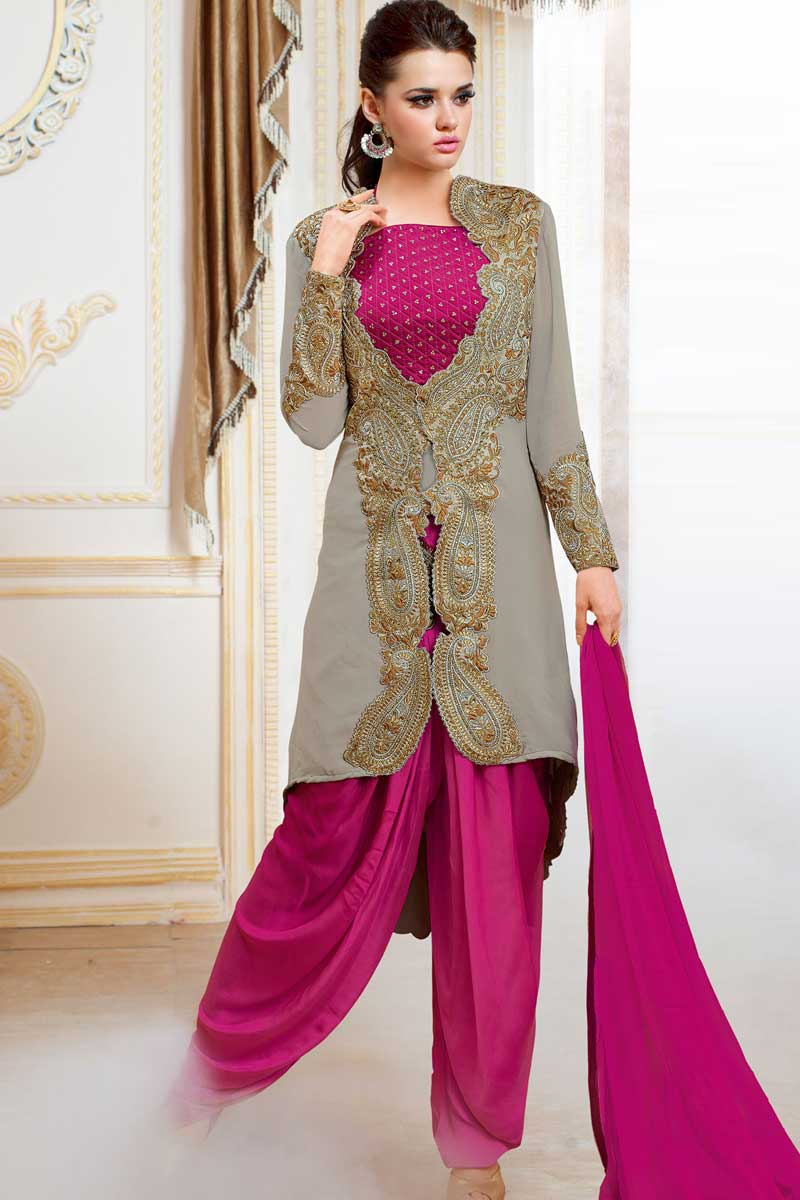 Shop exclusive, Patiala satin asian suits, Pink embroidered