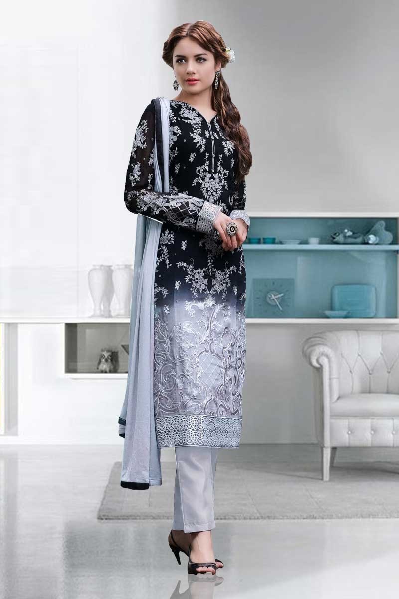 Designer Trouser Georgette Prom Design, Black Embroidered Garment
