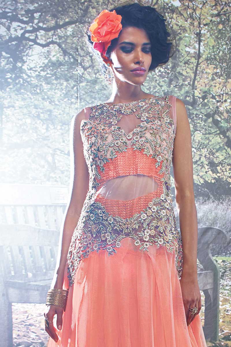 peach net gown