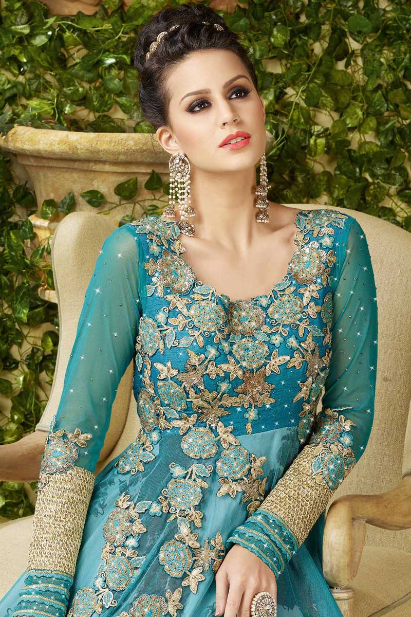 sky blue net gown