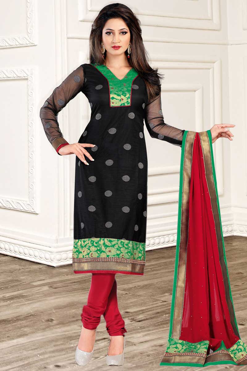 Order online, Churidar net cheap indian prom suit, Black resham