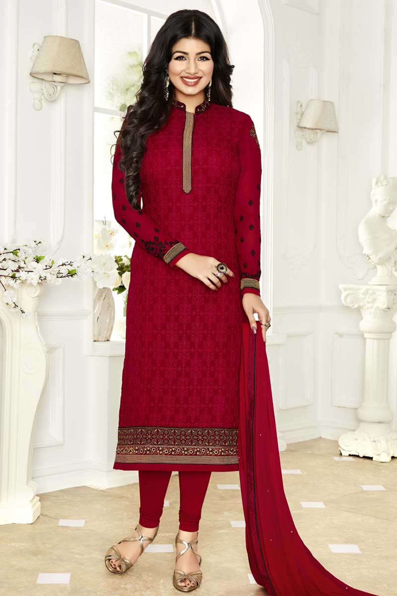 Wholesale Bollywood Ayesha Takia Maroon Georgette Churidar Suit