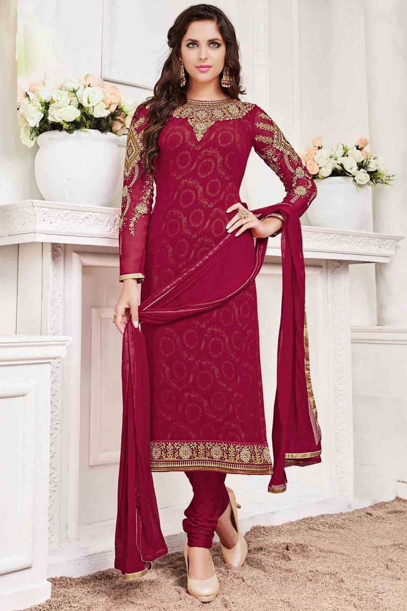 Pink Georgette Churidar Suit With Dupatta Shop - Dmv14500